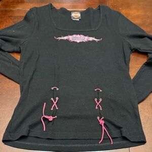 Harley-Davidson Black Top with Pink Lace Details